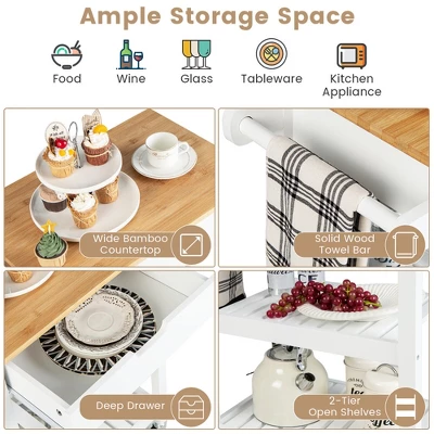 Tangkula 3-Tier Kitchen Island Cart Rolling Service Trolley W/ Bamboo Top Shelves 7 Tangkula 3-Tier Kitchen Island Cart Rolling Service Trolley W/ Bamboo Top Shelves - Image 5