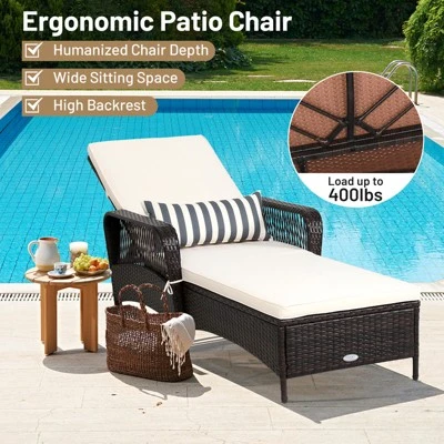 Tangkula Patio Chaise Lounge Chair Six-Position Adjustable Outdoor Recliner With Cushion & Pillow For Poolside Balcony Backyard 10 Tangkula Patio Chaise Lounge Chair Six-Position Adjustable Outdoor Recliner With Cushion & Pillow For Poolside Balcony Backyard - Image 8
