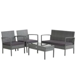 Tangkula Patio Rattan 4PCS/8PCS Cushioned Chair Side Table Classic Furniture Set Bistro Set Single Sofa Thick Cushion Loveseat For Garden Grey -Tangkula GUEST 6c0fa880 91b5 4d05 8596 8ca941d5feee
