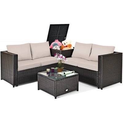 Tangkula 4 PCS Patio Rattan Furniture Set Wicker Conversation Set W/Storage Box 9 Tangkula 4 PCS Patio Rattan Furniture Set Wicker Conversation Set W/Storage Box - Image 7