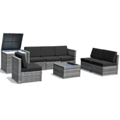 Tangkula 8-Piece Outdoor Wicker Rattan Conversation Sofa Set W/ Storage Table White/Black/Turquoise 19 Tangkula 8-Piece Outdoor Wicker Rattan Conversation Sofa Set W/ Storage Table White/Black/Turquoise -Tangkula GUEST 6d0eddec 9ea8 4b30 b66a a9530b18db11