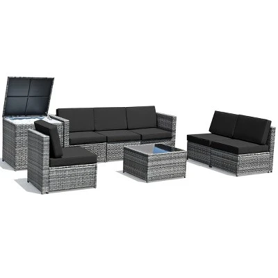 Tangkula 8-Piece Outdoor Wicker Rattan Conversation Sofa Set W/ Storage Table White/Black/Turquoise 11 Tangkula 8-Piece Outdoor Wicker Rattan Conversation Sofa Set W/ Storage Table White/Black/Turquoise - Image 9