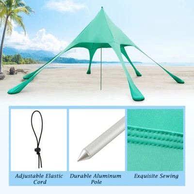 Tangkula 20 X 20 FT Beach Tent Beach Canopy W/ UPF50+ Sun Protection Carrying Bag & Sand Shovel Aluminum Pole & 6 Ground Stakes Blue/Green 9 Tangkula 20 X 20 FT Beach Tent Beach Canopy W/ UPF50+ Sun Protection Carrying Bag & Sand Shovel Aluminum Pole & 6 Ground Stakes Blue/Green - Image 7