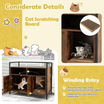 Tangkula Large Litter Box Enclosure Cat Wooden Storage Cabinet With 2 Doors Coffee 10 Tangkula Large Litter Box Enclosure Cat Wooden Storage Cabinet With 2 Doors Coffee - Image 8