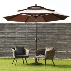 Tangkula Outdoor Auto-tilt Patio Market Umbrella W/ Double Vented