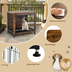 Tangkula Wooden Dog Crate Furniture With Tray Double Door Dog Kennels End Table -Tangkula GUEST 6e276ed3 967d 492f a236 3cf1f6955d39