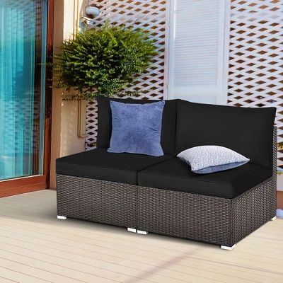 Tangkula 2PCS Patio Sectional Armless Sofas Outdoor Rattan Furniture Set W/ Cushions Black 4 Tangkula 2PCS Patio Sectional Armless Sofas Outdoor Rattan Furniture Set W/ Cushions Black - Image 2