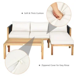 Tangkula 3PCS Patio Acacia Wood Sofa Furniture Set Thick Cushion W/ Nylon Rope Armrest Gray/White -Tangkula GUEST 6f3c8cc9 67f7 45d1 838e 1f3aea1585f0