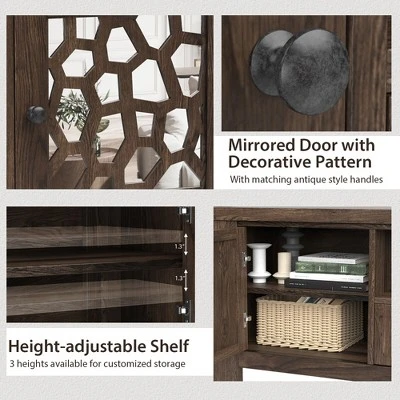 Tangkula 55" Retro TV Stand Media Entertainment Center W/ Mirror Doors & Drawer Brown 9 Tangkula 55" Retro TV Stand Media Entertainment Center W/ Mirror Doors & Drawer Brown - Image 7