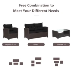 Tangkula Patio Rattan 4PCS Cushioned Chair Coffee Table Classic Furniture Set Bistro Set Single Sofa With Thick Cushion For Garden Navy/Red/Turquoise -Tangkula GUEST 710ebc64 0244 456f bb7b 7844bae1971e