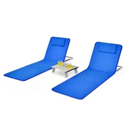 Tangkula 3PCS Folding Beach Mat Set Adjustable Beach Lounge Chair & Side Table Set -Tangkula GUEST 71448949 5f17 44a4 8bda b8c6d37dec91