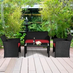 Tangkula 4 Piece Outdoor Patio Rattan Furniture Set Red Cushioned Seat For Garden, Porch, Lawn 10 Tangkula 4 Piece Outdoor Patio Rattan Furniture Set Red Cushioned Seat For Garden, Porch, Lawn -Tangkula GUEST 715fa224 0607 4b25 95d0 9f6581e877c3