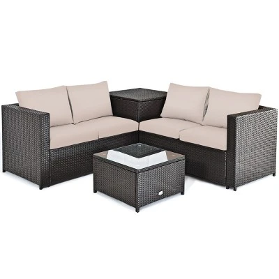 Tangkula 4 PCS Patio Rattan Furniture Set Wicker Conversation Set W/Storage Box 7 Tangkula 4 PCS Patio Rattan Furniture Set Wicker Conversation Set W/Storage Box - Image 5