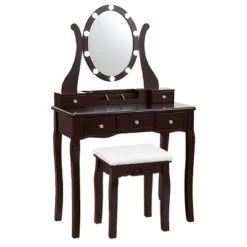 Tangkula Vanity Table Makeup Dresser Desk W/LED Light Drawers & Stool Black/Brown/White -Tangkula GUEST 72412970 26de 46e3 968d 231e8d6a719c