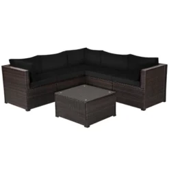 Tangkula 6 PCS Patio Rattan Furniture Set Outdoor Wicker Conversation Sofa Set W/Tempered Glass Coffee Table -Tangkula GUEST 727e767e a7f8 40d7 add4 8755ef59748b