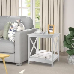 Tangkula Set Of 2 Accent End Table 2-Tier Sofa Side Table Nightstand W/ X-Shaped Frame White -Tangkula GUEST 72bf7566 ebd5 40cb 87ac f1b47e9f92ee