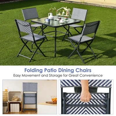 Tangkula Set Of 4 Patio PE Rattan Folding Chairs Dining Chairs With Anti-rust Frame For Garden Backyard 6 Tangkula Set Of 4 Patio PE Rattan Folding Chairs Dining Chairs With Anti-rust Frame For Garden Backyard - Image 4
