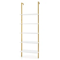 Tangkula 5 Tier Ladder Shelf 71" Open Wall-Mounted Bookcase With Golden Steel Frame -Tangkula GUEST 74124fb3 a37d 4a6a ae13 9924950d4b4d