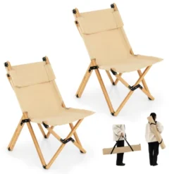 Tangkula 1PC/2PCS Folding Camping Chair Bamboo Wood Beach Chair With Breathable Canvas 2-Level Adjustable Backrest Portable Folding Chair With Carrying Bag -Tangkula GUEST 74c2969e af15 4c51 8549 9ce669dab3ea