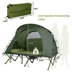 Tangkula 2-Person Folding Camping Tent Cot Outdoor Elevated Tent W/External Cover Green/Gray