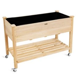 Tangkula Elevated Garden Bed Wood Planters With Storage Shelf Wheels & Liner Suitable For Vegetable Flower Herb -Tangkula GUEST 7579e4d5 a183 4cf2 b6a2 ddfefdbe73a1