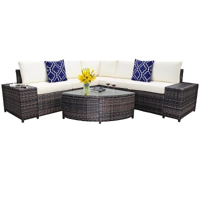Tangkula 6-Piece Outdoor Rattan Conversation Set Sectional Sofa Set With Arc-Shaped Table 7 Tangkula 6-Piece Outdoor Rattan Conversation Set Sectional Sofa Set With Arc-Shaped Table - Image 5