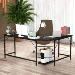 Tangkula L-Shaped Desk With Power Outlet 66” Computer Corner Desk With CPU Stand & Heavy-duty Metal Frame Rustic Brown/Black -Tangkula GUEST 76ba4abf cf1f 4eb8 8a8e f6f9e5e2f2d6