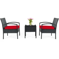 Tangkula 3 Pieces Patio Set Outdoor Wicker Rattan Furniture W/ Cushions Red -Tangkula GUEST 777d1449 c5b2 4f39 96bc c36fd7003d9b