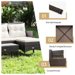 Tangkula 3 PCS Patio Furniture Set Outdoor All Weather Wicker Conversation Set W/Cushioned Ottoman & Side Table -Tangkula GUEST 77a09a90 c55e 4e9d 854b 22b75674fdfa