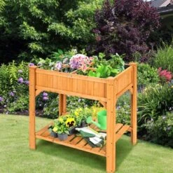 Tangkula Outdoor 8 Grids Raised Garden Bed Elevated Planter Box Kit W/Liner & Shelf For Backyard Patio -Tangkula GUEST 7837ffb7 68bf 4c49 b8f1 41b9262441b2