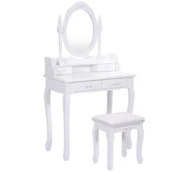 Tangkula Oval Mirror 4 Drawer Vanity Mirror Makeup Table W/ Cushioned Stool White 10 Tangkula Oval Mirror 4 Drawer Vanity Mirror Makeup Table W/ Cushioned Stool White -Tangkula GUEST 7a5106dd fedd 4ad4 ac42 fea0b8a3c62d