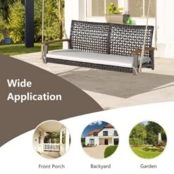 Tangkula 2-Seat Rattan Porch Swing Chair Outdoor Wicker Swing Bench W/ Seat Cushion -Tangkula GUEST 7a56da20 cd39 4879 b561 03659b0d24f3