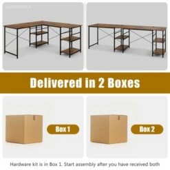 Tangkula Large L-shaped Computer Desk 60” Convertible Corner Desk With 4 Storage Shelves 95” 2-Person Long Study Writing Workstation Black/Rustic Brown/Natural/Grey -Tangkula GUEST 7a981ae5 33b2 4ccc 98b1 8bca31bd88bb