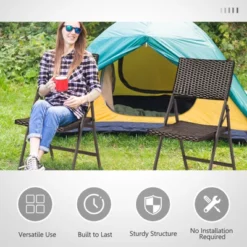 Tangkula 2 PCS Outdoor Rattan Folding Dining Chairs Patio Wicker Portable Chairs For Balcony Garden Lawn Brown -Tangkula GUEST 7ad69543 69ec 4e79 985a 7f0086932231