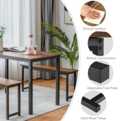 Tangkula 3pcs Dining Table Set For 4 Modern Industrial Counter Height Kitchen Table Set With 2 Benches For Dining Room Natural/Brown -Tangkula GUEST 7b2fc459 4c75 4e89 87d6 d3dd1bd6387d