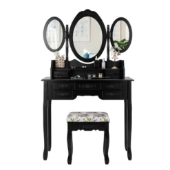 Tangkula Tri-Folding Mirror Vanity Makeup Set Dressing Table & Stool Unit W/ 7 Drawer 13 Tangkula Tri-Folding Mirror Vanity Makeup Set Dressing Table & Stool Unit W/ 7 Drawer -Tangkula GUEST 7b46e1a1 f79d 4802 968a 2b735d15a0ea