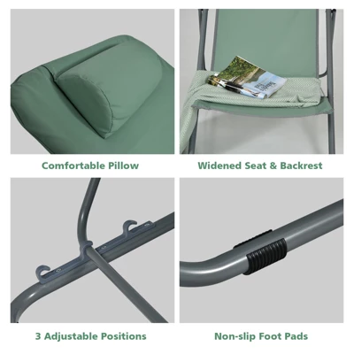 Tangkula 2 PCS Beach Chair Lounger Reclining Folding Chair W/3-Position Adjustable Backrest Blue/Orange/Green 10 Tangkula 2 PCS Beach Chair Lounger Reclining Folding Chair W/3-Position Adjustable Backrest Blue/Orange/Green - Image 8