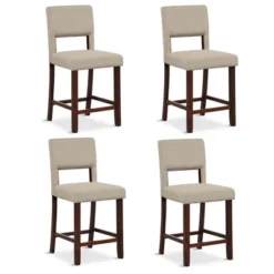Tangkula 4-Piece Linen Fabric/PVC Leather Counter Height Bar Stool Set W/ Back & Rubber Wood Legs 21 Tangkula 4-Piece Linen Fabric/PVC Leather Counter Height Bar Stool Set W/ Back & Rubber Wood Legs -Tangkula GUEST 7cd0b7bc f893 4d71 8385 b3e9f88e2884