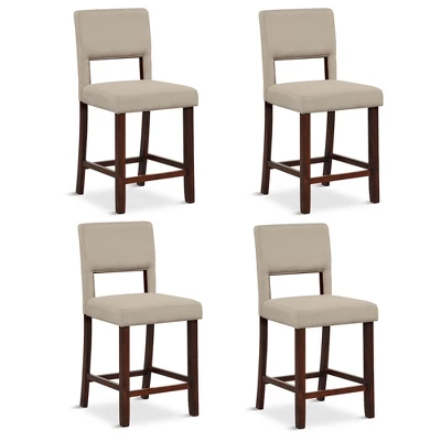 Tangkula 4-Piece Linen Fabric/PVC Leather Counter Height Bar Stool Set W/ Back & Rubber Wood Legs 11 Tangkula 4-Piece Linen Fabric/PVC Leather Counter Height Bar Stool Set W/ Back & Rubber Wood Legs - Image 9