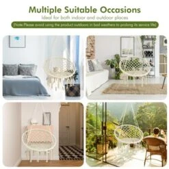 Tangkula Hammock Chair Macrame Swing, Patio Hanging Hammock Chair W/ LED Lights, Hanging Cotton Rope Hammock Swing Chair -Tangkula GUEST 7dd4d998 65da 4b87 adf7 dd8c84a73d4e