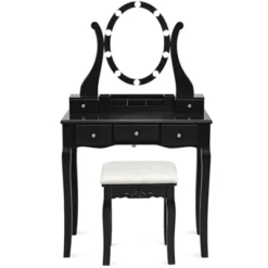 Tangkula Vanity Table Makeup Dresser Desk W/LED Light Drawers & Stool Black/Brown/White -Tangkula GUEST 7ddd1bdc 8356 4056 b12d ac0a2c124720