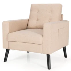 Tangkula Modern Armrest Accent Single Sofa Upholstered Living Room Chair With 2 Side Pockets Beige -Tangkula GUEST 7e135721 57fb 45f2 87f2 12a4a2f6bd00