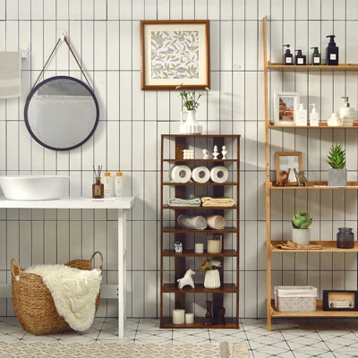 Tangkula 7-Tier Shoe Rack Free Standing Shelf Storage Modern Shoe Rack Organizer Brown/Black/White 3 Tangkula 7-Tier Shoe Rack Free Standing Shelf Storage Modern Shoe Rack Organizer Brown/Black/White - Image 2