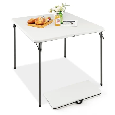 Tangkula Folding Camping Table Portable Picnic Table With All-Weather HDPE Tabletop Metal Frame & Carry Straps White/Gray 12 Tangkula Folding Camping Table Portable Picnic Table With All-Weather HDPE Tabletop Metal Frame & Carry Straps White/Gray - Image 10