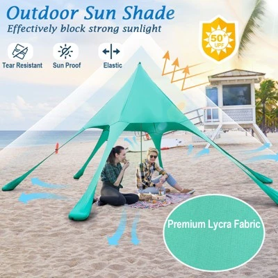 Tangkula 20 X 20 FT Beach Tent Beach Canopy W/ UPF50+ Sun Protection Carrying Bag & Sand Shovel Aluminum Pole & 6 Ground Stakes Blue/Green 5 Tangkula 20 X 20 FT Beach Tent Beach Canopy W/ UPF50+ Sun Protection Carrying Bag & Sand Shovel Aluminum Pole & 6 Ground Stakes Blue/Green - Image 3
