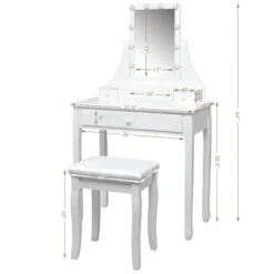 Tangkula Make-Up Vanity Table Dresser Set W/LED Light & Padded Stool -Tangkula GUEST 8126789e e2d0 4b90 9653 12ef0a595277