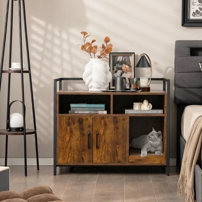 Tangkula Large Litter Box Enclosure Cat Wooden Storage Cabinet With 2 Doors Coffee 3 Tangkula Large Litter Box Enclosure Cat Wooden Storage Cabinet With 2 Doors Coffee