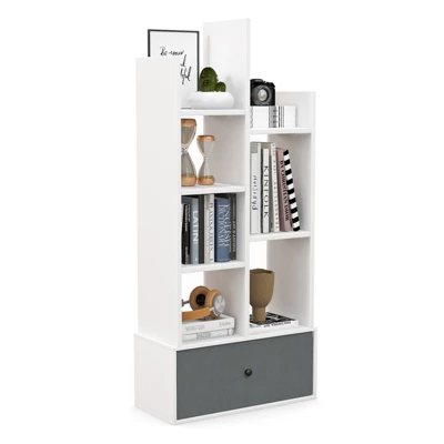 Tangkula Tree Shaped Bookcase With Drawer Free Standing Bookshelf With 7 Open Storage Shelves Tall Display Rack With Bookshelves White 11 Tangkula Tree Shaped Bookcase With Drawer Free Standing Bookshelf With 7 Open Storage Shelves Tall Display Rack With Bookshelves White - Image 9