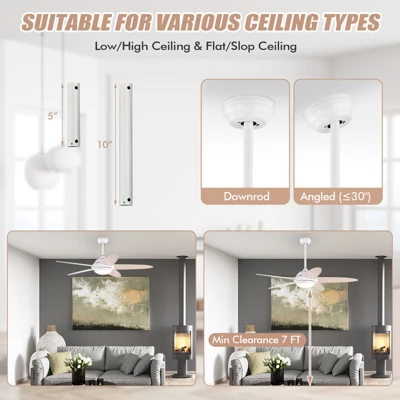 Tangkula 52" Ceiling Fan With Light And Remote Control Indoor Modern Ceiling Fan With Quiet Reversible ETL Motor Black/Silver/White 9 Tangkula 52" Ceiling Fan With Light And Remote Control Indoor Modern Ceiling Fan With Quiet Reversible ETL Motor Black/Silver/White - Image 7