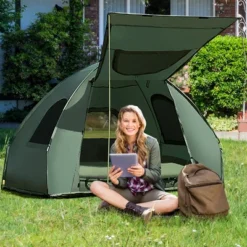 Tangkula 1-Person Folding Camping Tent Cot Portable Pop-Up Tent W/Sleeping Bag & Air Mattress For Outdoor -Tangkula GUEST 843d9fa5 e007 4d10 a9b3 5dc68bcf4563